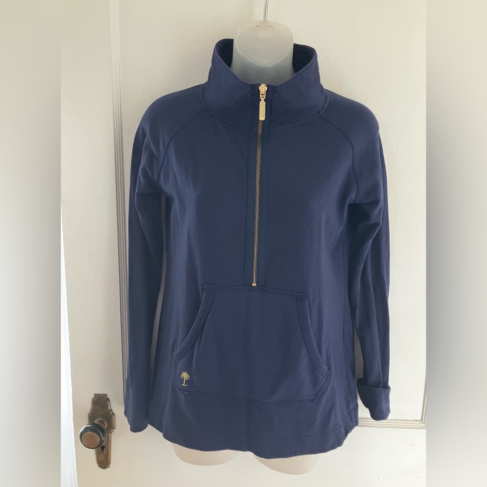 Lilly Pulitzer Blue and Gold Half-Zip Athletic Jacket